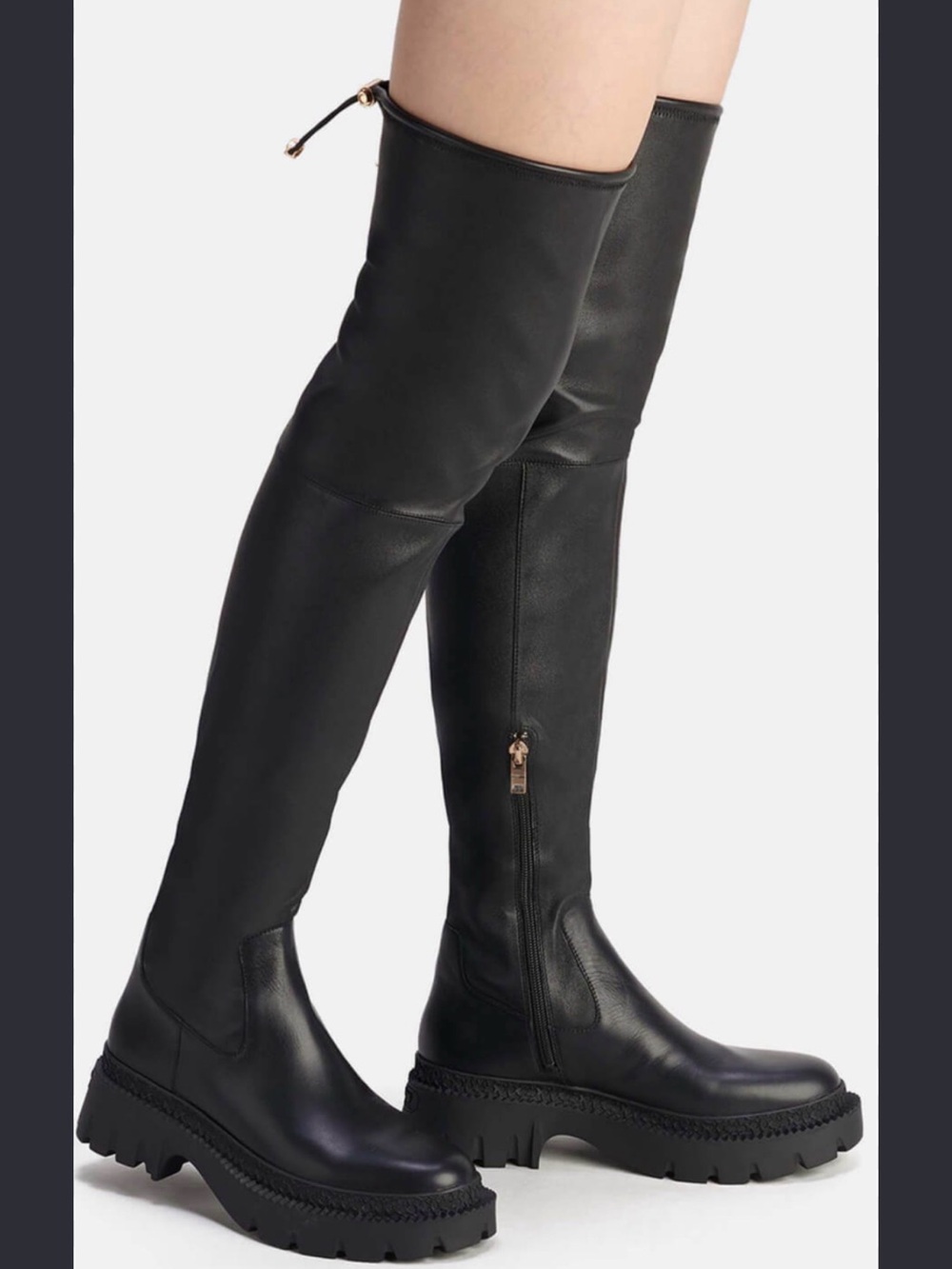 Coach Black Leather Over-the-Knee Lug Sole Boots